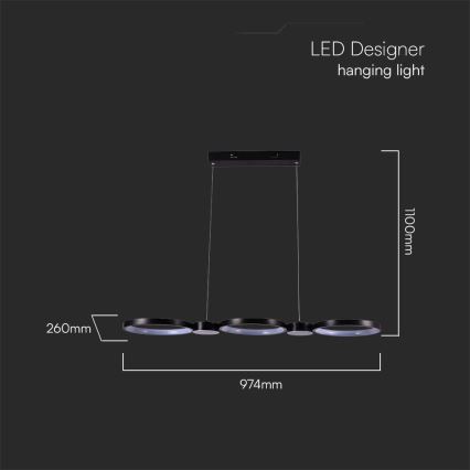 LED Lestenec na vrvici LED/38W/230V 3000K črna