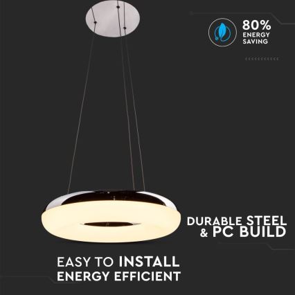 LED Lestenec na vrvici LED/40W/230V 3000K pr. 40 cm sijajni krom