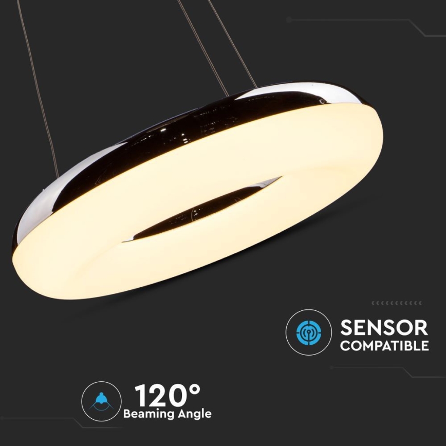 LED Lestenec na vrvici LED/40W/230V 3000K pr. 40 cm sijajni krom