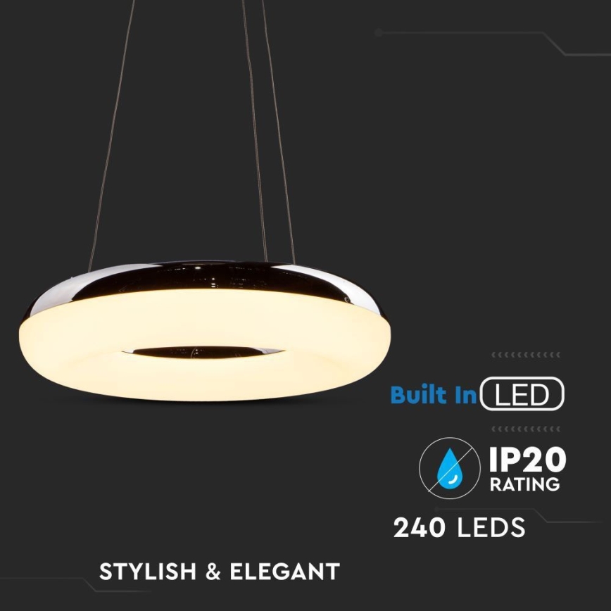 LED Lestenec na vrvici LED/40W/230V 3000K pr. 40 cm sijajni krom