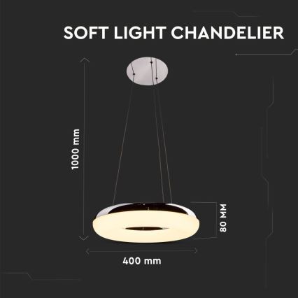 LED Lestenec na vrvici LED/40W/230V 3000K pr. 40 cm sijajni krom