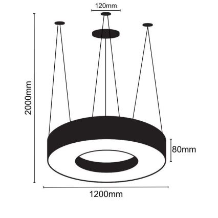 LED Lestenec na vrvici LED/60W/230V 4000K pr. 120 cm črna