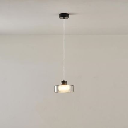 LED Lestenec na vrvici LED/8W/230V 3000K črna/dimna pr. 20 cm