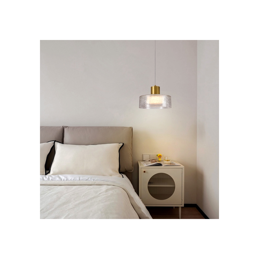 LED Lestenec na vrvici LED/8W/230V 3000K zlata/prozorna pr. 20 cm