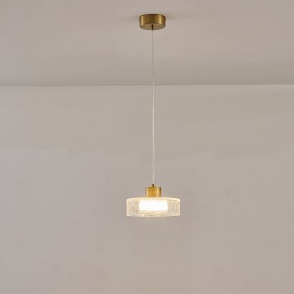LED Lestenec na vrvici LED/8W/230V 3000K zlata/prozorna pr. 20 cm