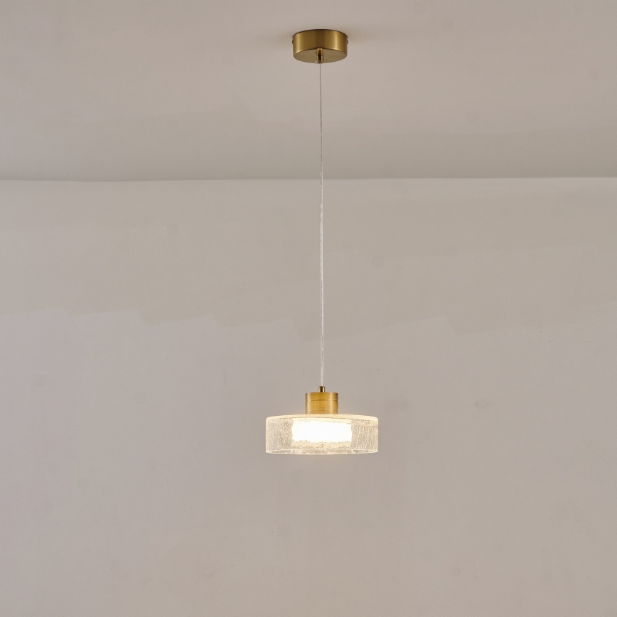 LED Lestenec na vrvici LED/8W/230V 3000K zlata/prozorna pr. 20 cm