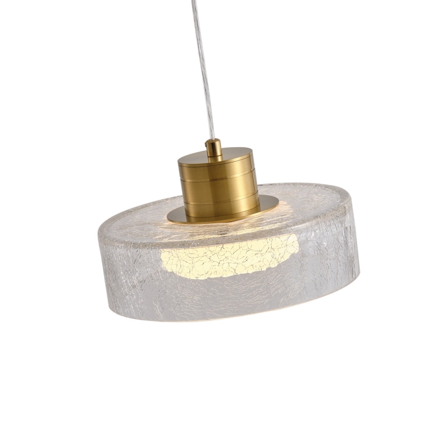 LED Lestenec na vrvici LED/8W/230V 3000K zlata/prozorna pr. 20 cm