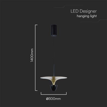 LED Lestenec na vrvici LED/9W/230V 4000K črna/zlata