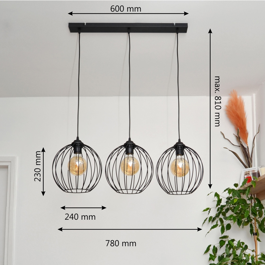 LED Lestenec na vrvici MERCURE 3xE27/15W/230V