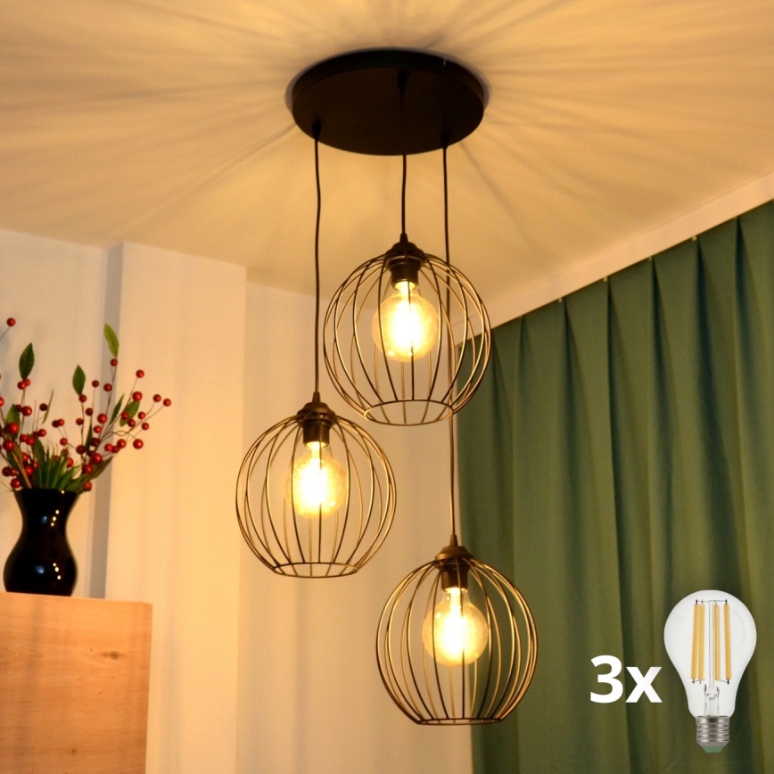 LED Lestenec na vrvici MERCURE 3xE27/15W/230V ø 50 cm črna