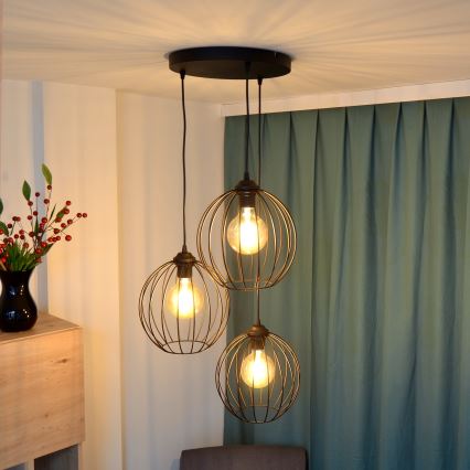 LED Lestenec na vrvici MERCURE 3xE27/15W/230V ø 50 cm črna