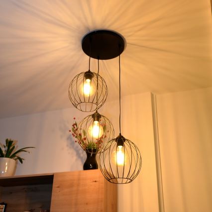 LED Lestenec na vrvici MERCURE 3xE27/15W/230V ø 50 cm črna