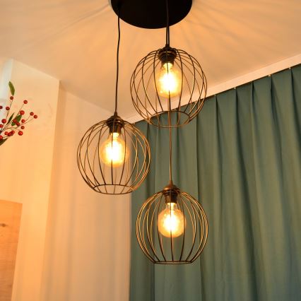 LED Lestenec na vrvici MERCURE 3xE27/15W/230V ø 50 cm črna