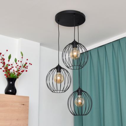 LED Lestenec na vrvici MERCURE 3xE27/15W/230V ø 50 cm črna