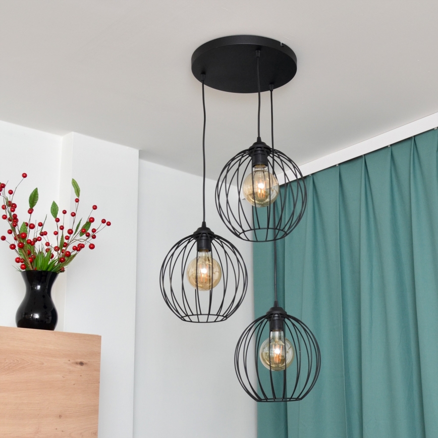 LED Lestenec na vrvici MERCURE 3xE27/15W/230V ø 50 cm črna