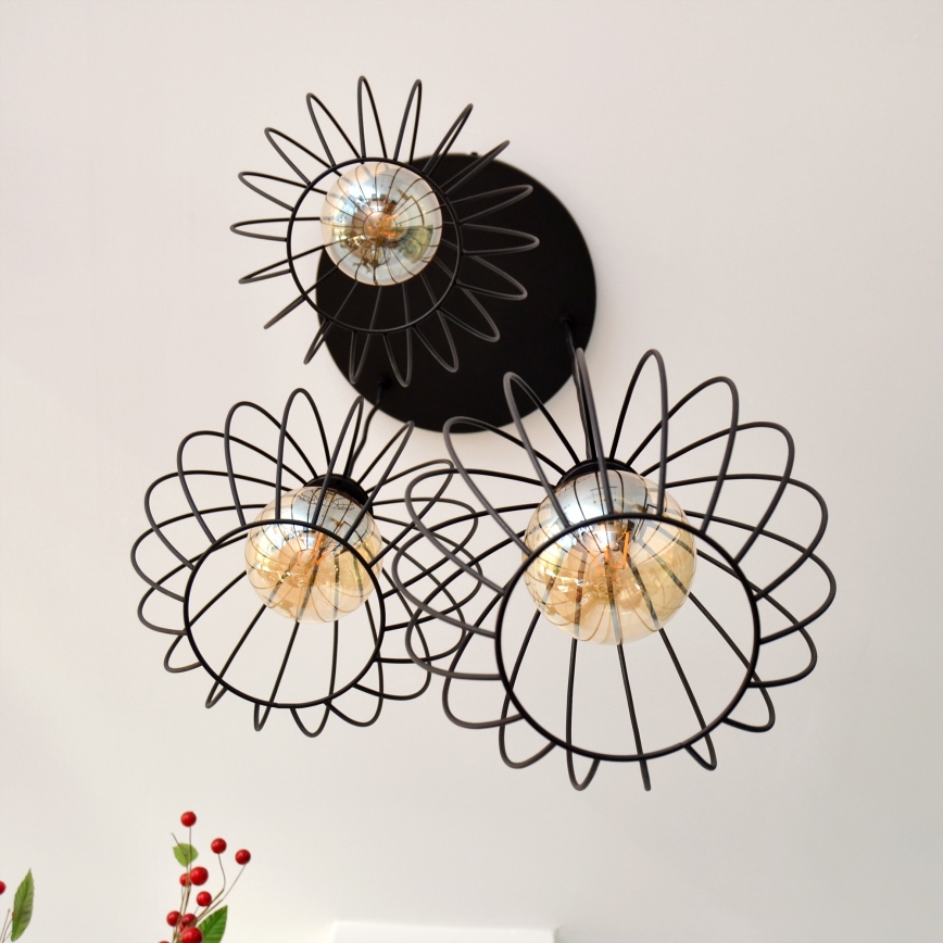 LED Lestenec na vrvici MERCURE 3xE27/15W/230V ø 50 cm črna