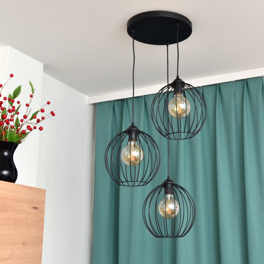 LED Lestenec na vrvici MERCURE 3xE27/15W/230V ø 50 cm črna