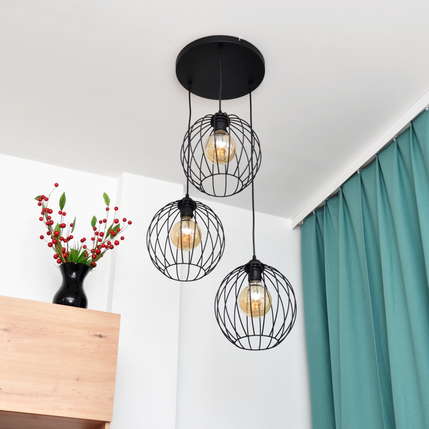 LED Lestenec na vrvici MERCURE 3xE27/15W/230V ø 50 cm črna