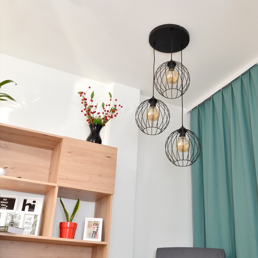 LED Lestenec na vrvici MERCURE 3xE27/15W/230V ø 50 cm črna