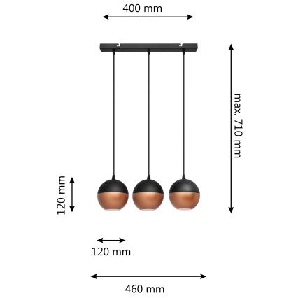 LED Lestenec na vrvici MIDWAY 3xGU10/4,8W/230V črna/baker