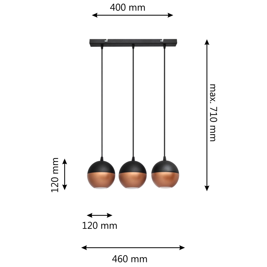 LED Lestenec na vrvici MIDWAY 3xGU10/4,8W/230V črna/baker