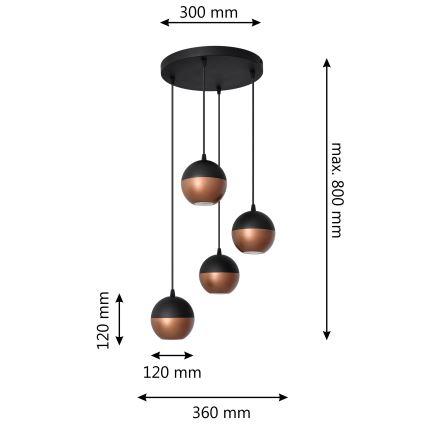 LED Lestenec na vrvici MIDWAY 4xGU10/4,8W/230V črna/baker