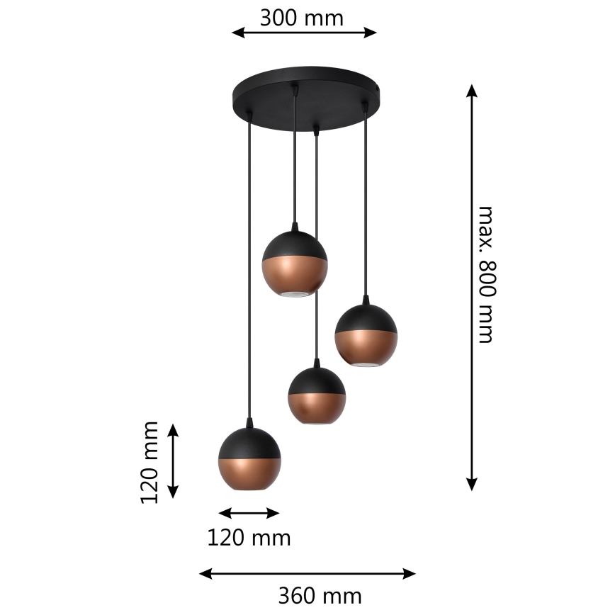 LED Lestenec na vrvici MIDWAY 4xGU10/4,8W/230V črna/baker