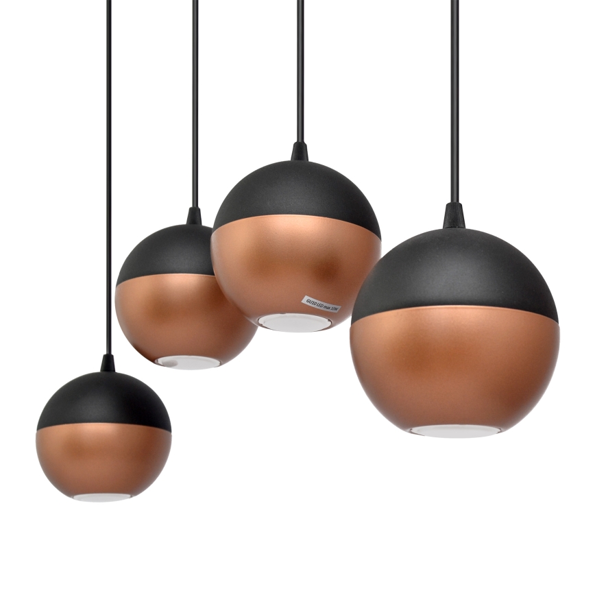 LED Lestenec na vrvici MIDWAY 4xGU10/4,8W/230V črna/baker