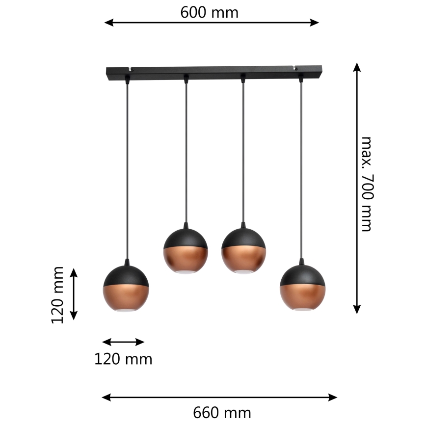 LED Lestenec na vrvici MIDWAY 4xGU10/4,8W/230V črna/baker