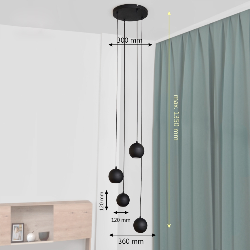 LED Lestenec na vrvici MIDWAY 4xGU10/4,8W/230V črna