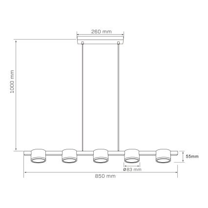 LED Lestenec na vrvici MIRELLA 5xGX53/6W/230V črna