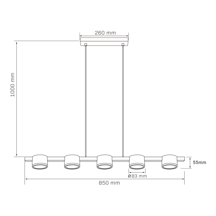 LED Lestenec na vrvici MIRELLA 5xGX53/6W/230V črna
