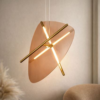 LED lestenec na vrvici RELAX LED/15W/230V zlata/dimno rjava