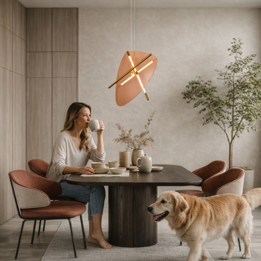 LED lestenec na vrvici RELAX LED/15W/230V zlata/dimno rjava