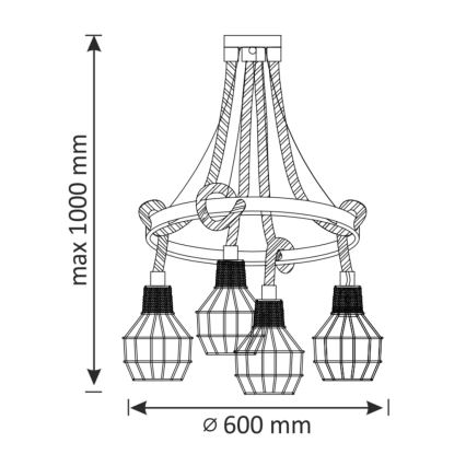 LED Lestenec na vrvici ROPE ALEGRA 4xE27/10W/230V
