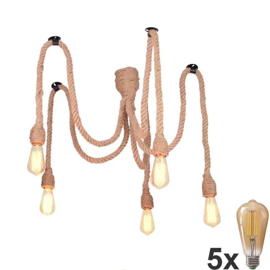 LED Lestenec na vrvici ROPE CASA 5xE27/10W/230V pajek