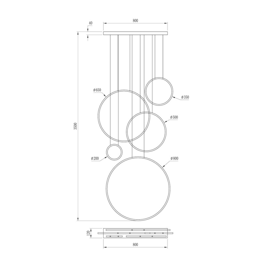 LED lestenec na vrvici SATURNO LED/100W/230V črna
