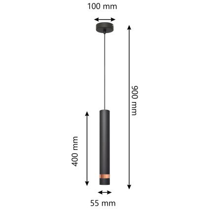 LED Lestenec na vrvici TUBA 1xGU10/4,8W/230V črn/baker