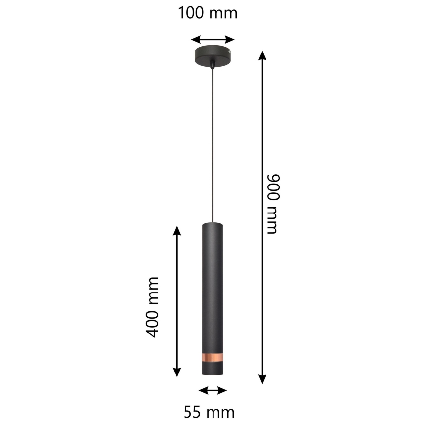 LED Lestenec na vrvici TUBA 1xGU10/4,8W/230V črn/baker