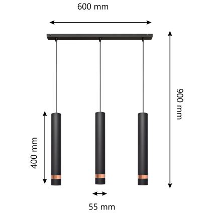 LED Lestenec na vrvici TUBA 3xGU10/4,8W/230V črn/baker