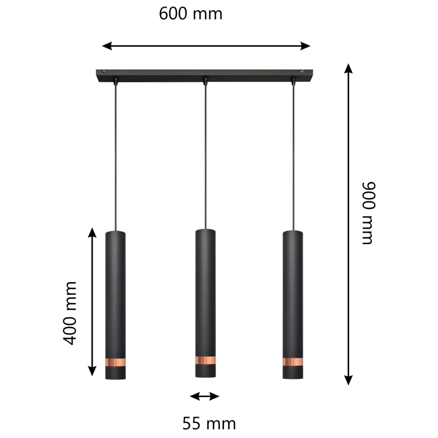 LED Lestenec na vrvici TUBA 3xGU10/4,8W/230V črn/baker