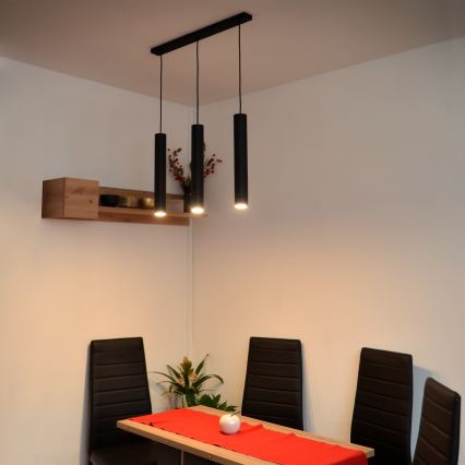 LED Lestenec na vrvici TUBA 3xGU10/4,8W/230V črna