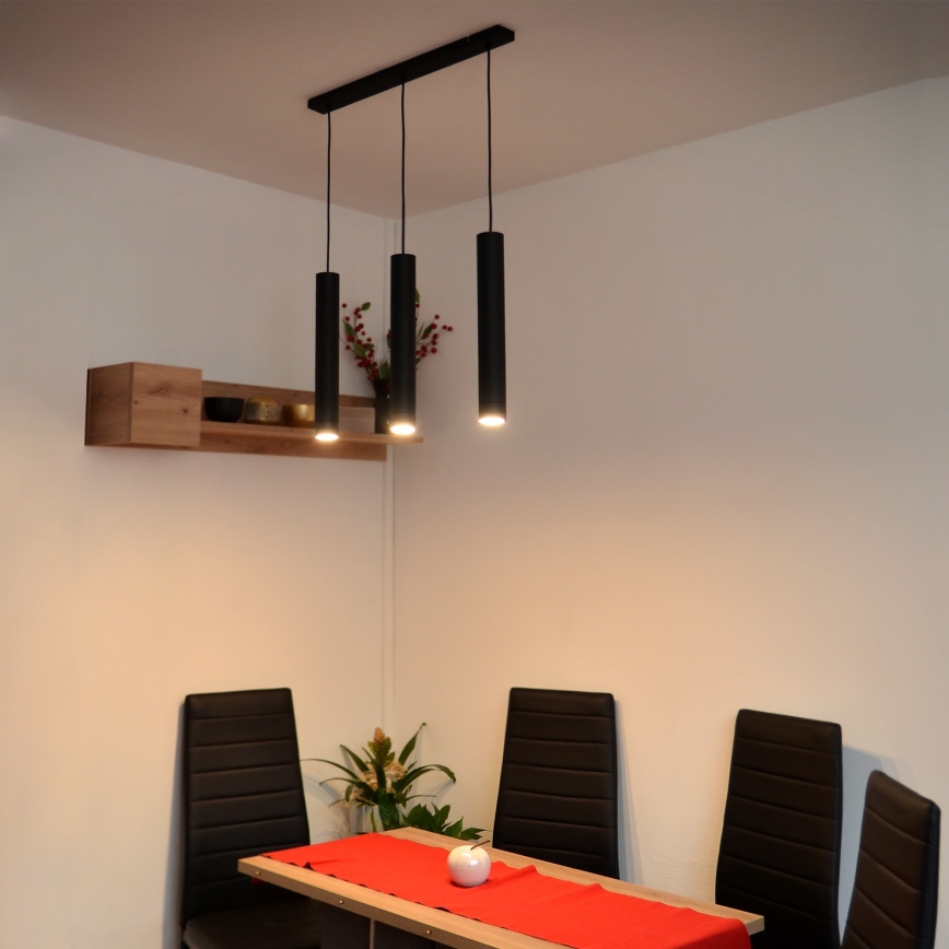 LED Lestenec na vrvici TUBA 3xGU10/4,8W/230V črna