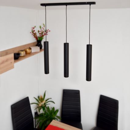 LED Lestenec na vrvici TUBA 3xGU10/4,8W/230V črna