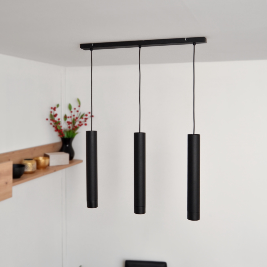 LED Lestenec na vrvici TUBA 3xGU10/4,8W/230V črna