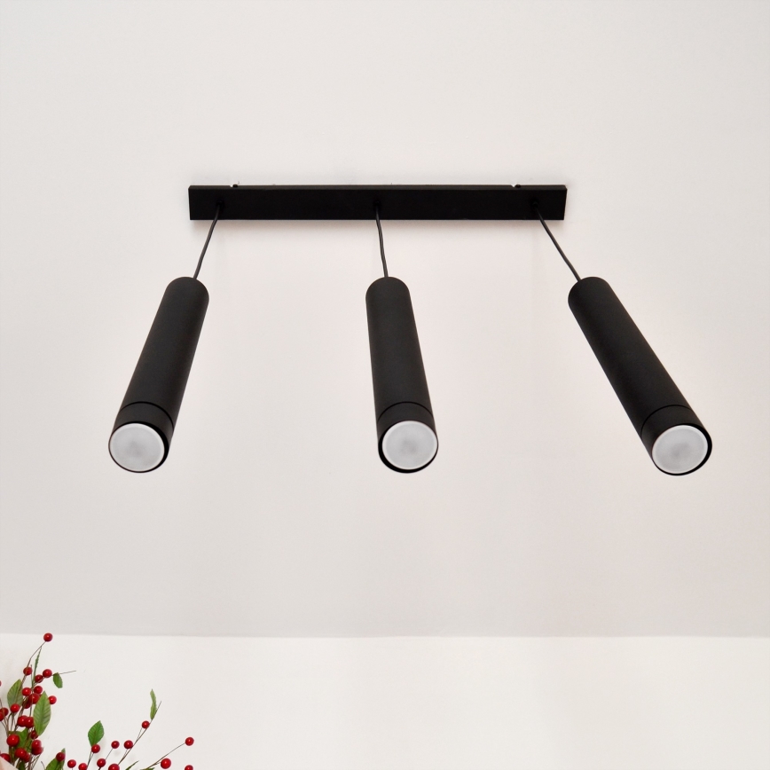 LED Lestenec na vrvici TUBA 3xGU10/4,8W/230V črna