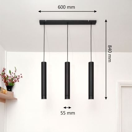 LED Lestenec na vrvici TUBA 3xGU10/4,8W/230V črna