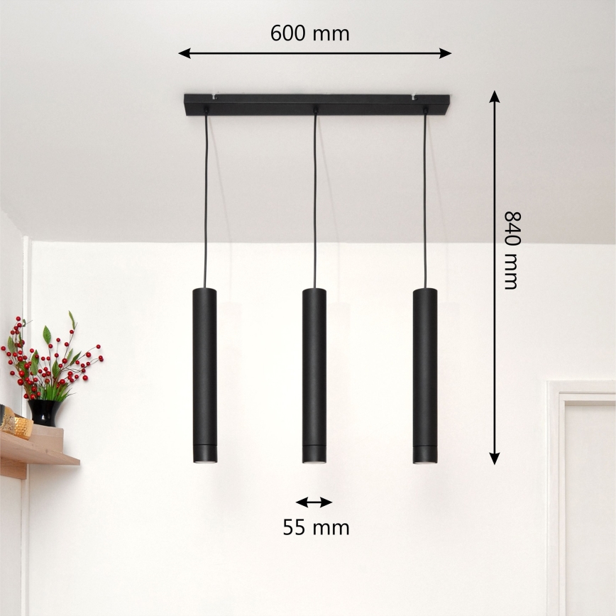 LED Lestenec na vrvici TUBA 3xGU10/4,8W/230V črna