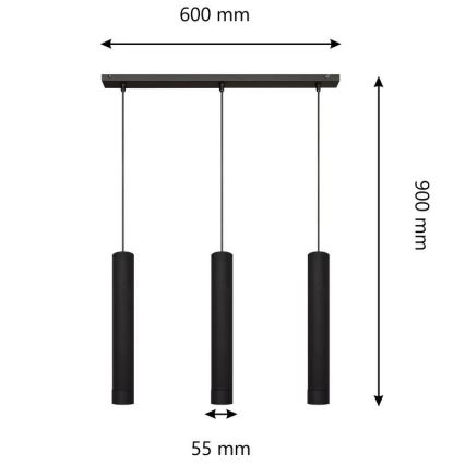 LED Lestenec na vrvici TUBA 3xGU10/4,8W/230V črna