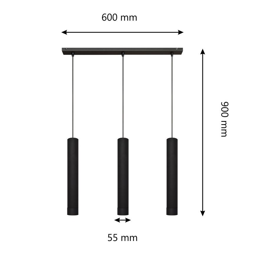 LED Lestenec na vrvici TUBA 3xGU10/4,8W/230V črna